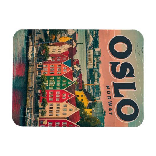 オスロカラフルはノルウェーのヴィンテージとギフトを収容 マグネット (横)