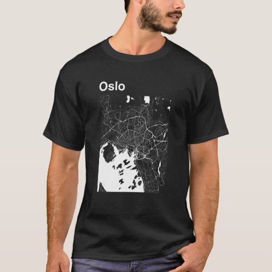 オスロクラシックノルウェー市地図グラフィック Tシャツ (正面)