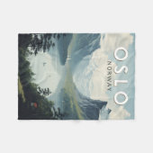 オスロノルウェートラベルアートヴィンテージ フリースブランケット (正面(横))