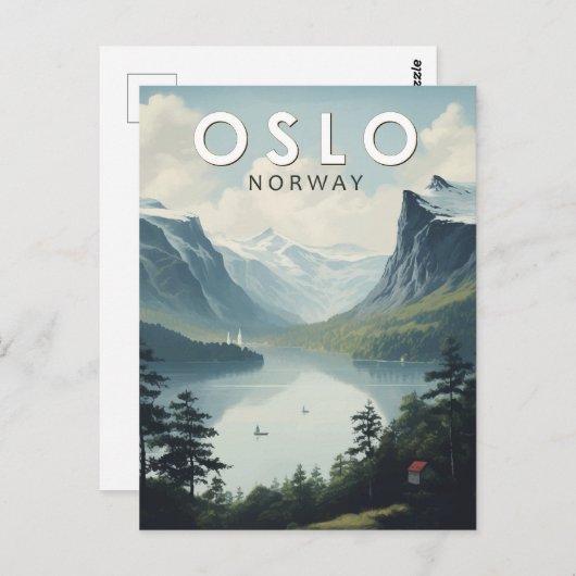 オスロノルウェートラベルアートヴィンテージ ポストカード (正面/裏面)