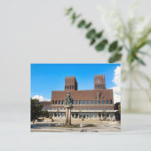 オスロ市役所、像、噴水 ポストカード (スタンド正面)