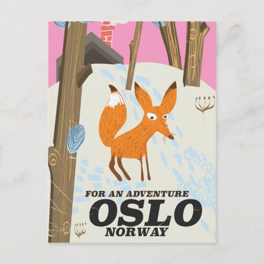 オスロ・ノルウェー・フォックス・ヴィンテージ旅行ポスター ポストカード (正面)