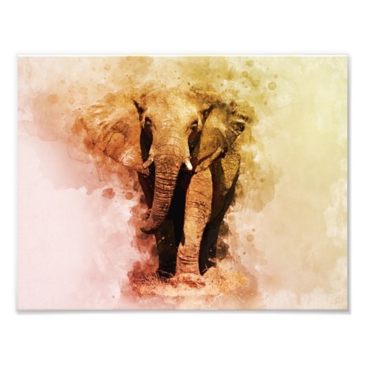 オス威厳のあるアフリカゾウ歩く水彩 フォトプリント            (正面)