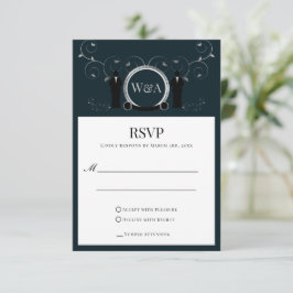 オス結婚のシルバーブルーモノグラムLGBTQ RSVPカード