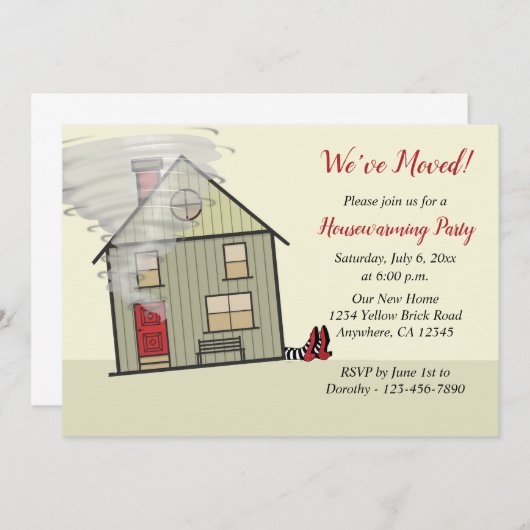 オズの魔法使い| おもしろい引っ越し祝いパーティーパーティー 招待状 (正面/裏面)