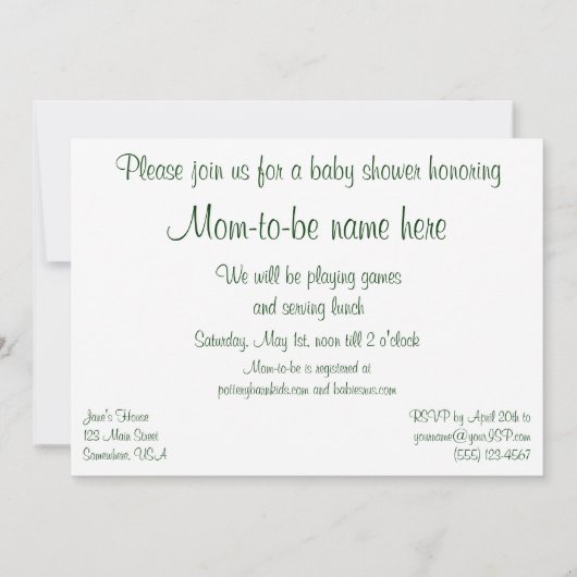 オズベイビーシャワーパーティの招待状 招待状 (裏面)