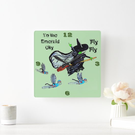 オズ魔女飛んでいる角壁時計のウィザード スクエア壁時計 (ホーム)