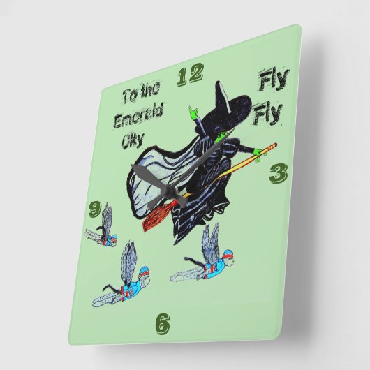 オズ魔女飛んでいる角壁時計のウィザード スクエア壁時計 (傾斜)