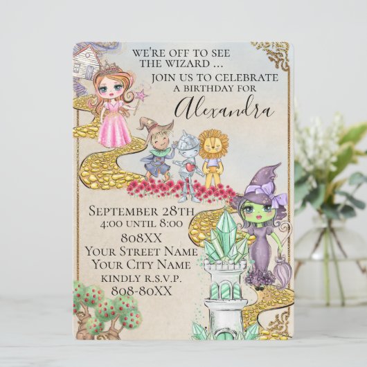 オズ・フェアリー図解入りの、写真付きのタールテーマの魔法使い 招待状 (スタンド正面)