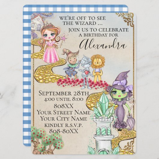 オズ・フェアリー図解入りの、写真付きのタールテーマの魔法使い 招待状 (正面/裏面)