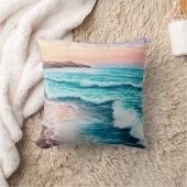  オセアの上の美しい紫の夕焼けの油絵 クッション (ブランケット)
