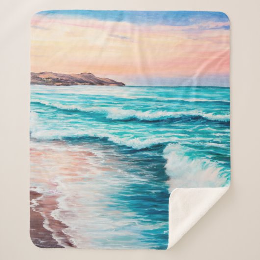  オセアの上の美しい紫の夕焼けの油絵 シェルパブランケット (正面)