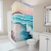  オセアの上の美しい紫の夕焼けの油絵 シャワーカーテン (インサイチュ)