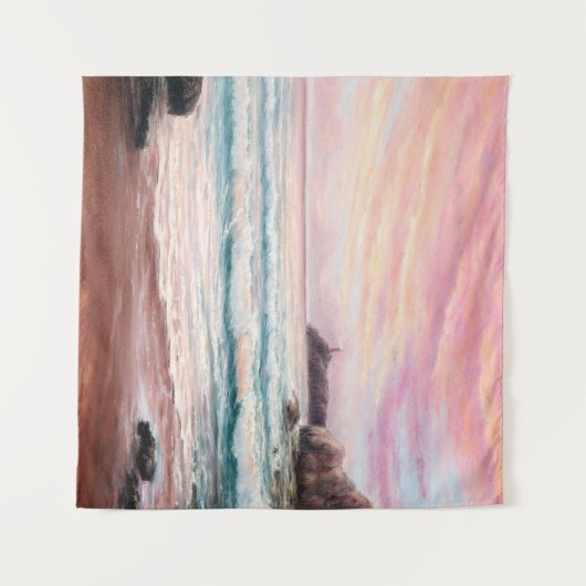  オセアの上の美しい紫の夕焼けの油絵 タペストリー (正面(横))