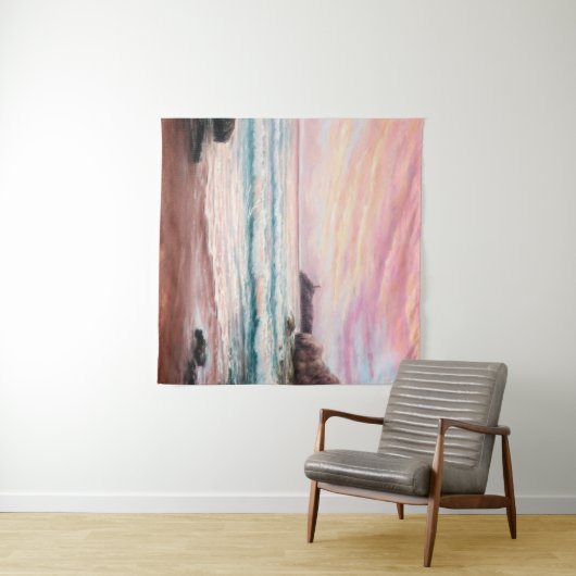  オセアの上の美しい紫の夕焼けの油絵 タペストリー (インサイチュ(横))