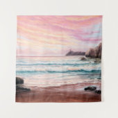  オセアの上の美しい紫の夕焼けの油絵 タペストリー (正面)