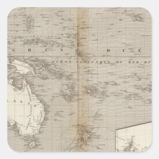 オセアニアの無色地図 スクエアシール (正面)