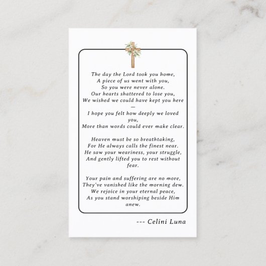 オセアニアシンプル葬儀記念祈りの言葉フォトカード 名刺 (裏面)