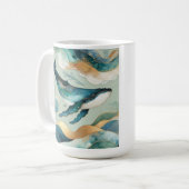 オセアニッククジラ抽象芸術マグ – コースタルキッチンデコール コーヒーマグカップ (正面左)