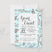 オセアニック水彩魚類インブルー白黒グレー 招待状 (正面)