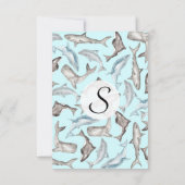 オセアニック水彩魚類インブルー白黒グレー 招待状 (裏面)