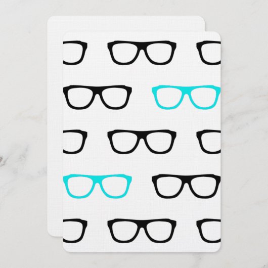 オタクっぽい青い眼鏡の結婚式招待状 招待状 (正面/裏面)