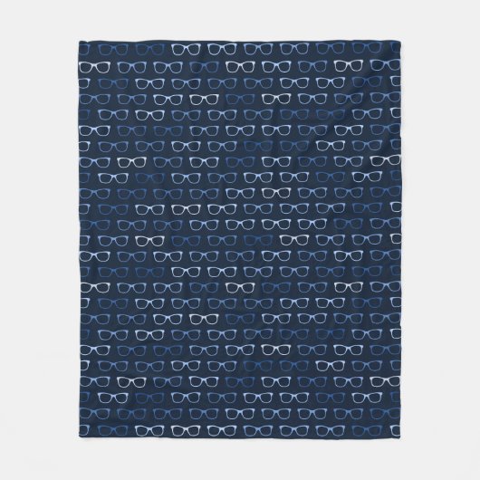 オタクなヒップスターの眼鏡パターンブルー フリースブランケット (正面)