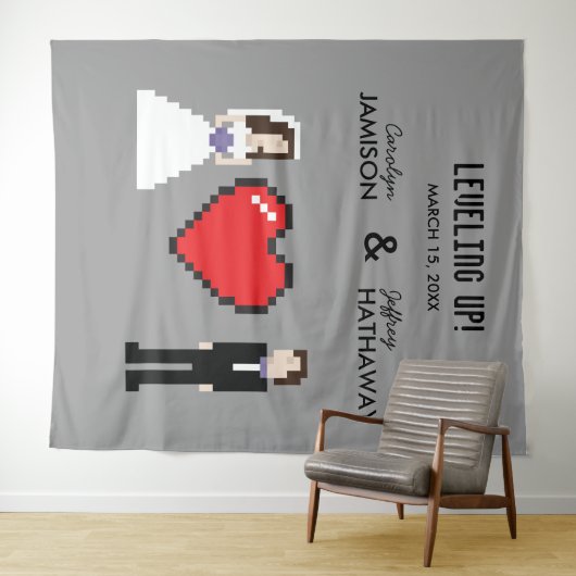 オタクな8ビットハートの結婚式または婚約の背景 タペストリー (インサイチュ(横))