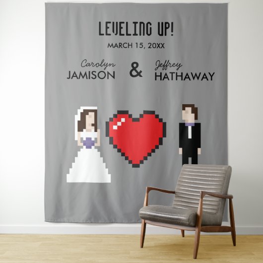 オタクな8ビットハートの結婚式または婚約の背景 タペストリー (インサイチュ)