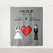 オタクな8ビットハートの結婚式または婚約の背景 タペストリー (正面)