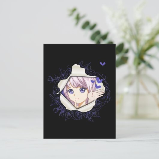 オタクアニメガールかわいいハートかわいいマンガ ポストカード (スタンド正面)