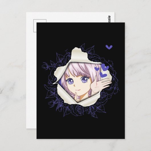オタクアニメガールかわいいハートかわいいマンガ ポストカード (正面/裏面)