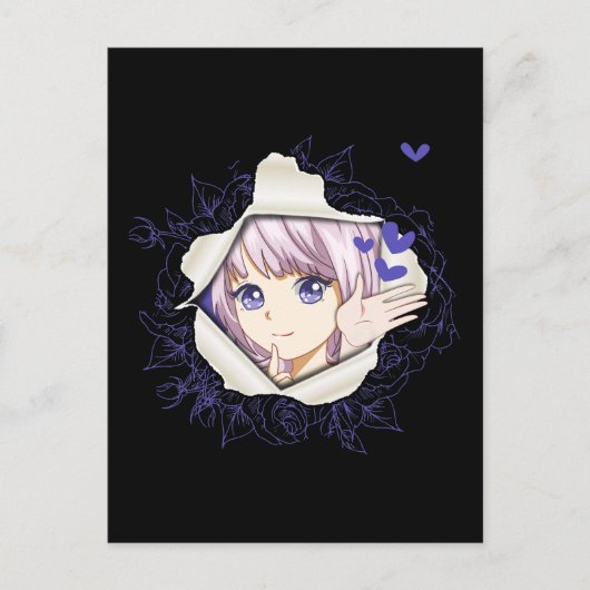 オタクアニメガールかわいいハートかわいいマンガ ポストカード (正面)