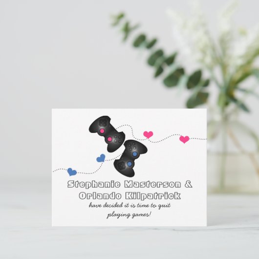 オタク系のゲーマー日付はがきダークブルーピンク 案内ポストカード (スタンド正面)