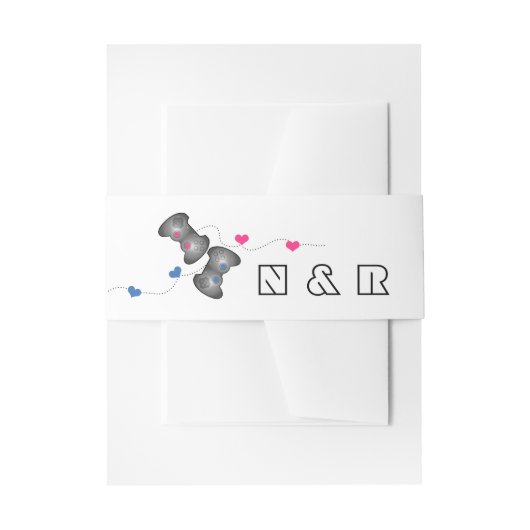 オタク系のゲーマー結婚ズベリーバンドピンクブルー 招待状ベリーバンド (正面例)