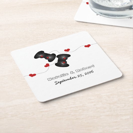 オタク系のゲーマー結婚ズ紙コースターズダーク スクエアペーパーコースター (アングル)