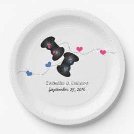 オタク系のゲーマー結婚ズ紙プレートダークピンクブルー ペーパープレート