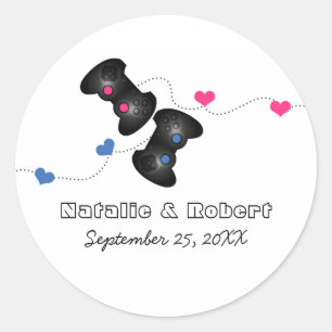 オタク系のゲーマー結婚式用シール濃色（青/ピンク） ラウンドシール