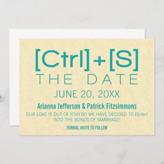 オタク系のタイポグラフィ日付の保存ティール（緑がかった色） セーブザデート (正面/裏面)