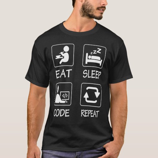 オタク系のItコンピュータおたくのスリープ食べコードリピート Tシャツ (正面)