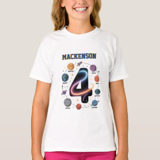 オタスペースの名前入り 4 歳の誕生日パーティー Tシャツ