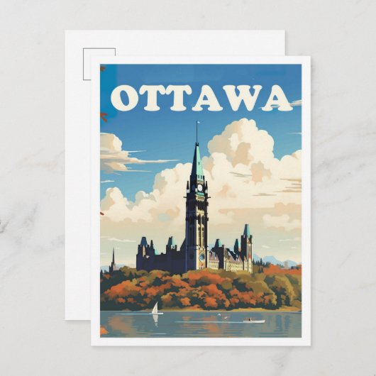 オタワカナダアートヴィンテージトラベルイラストレーション ポストカード (正面/裏面)