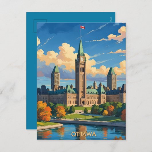 オタワカナダ国会議員建物、シティスカイライン シーズンポストカード (正面/裏面)