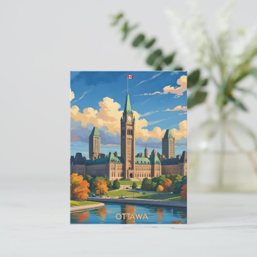 オタワカナダ国会議員建物、シティスカイライン ポストカード (スタンド正面)