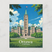 オタワ カナダ 議会図書館、都市スカイライン ポストカード (正面)