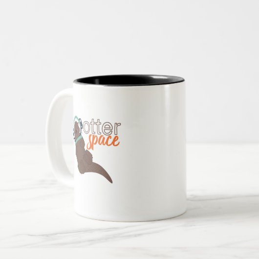 オターおもしろい宇宙動物の漫画とユーモア ツートーンマグカップ (正面左)