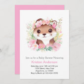 オターリーお洒落ピンクフローラオッターガールベビーショー 招待状 (正面/裏面)