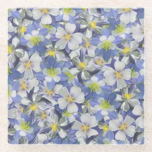 オダマキ（植物）のシームレスなパターン ガラスコースター (正面)