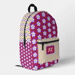 オダマキ（植物）バックパックマルーン&イエロー プリントバックパック