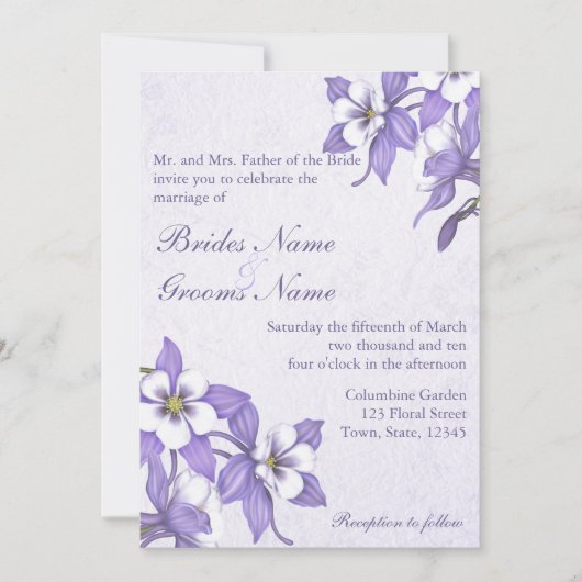 オダマキ（植物）ブーケ2結婚式招待状 招待状 (正面)